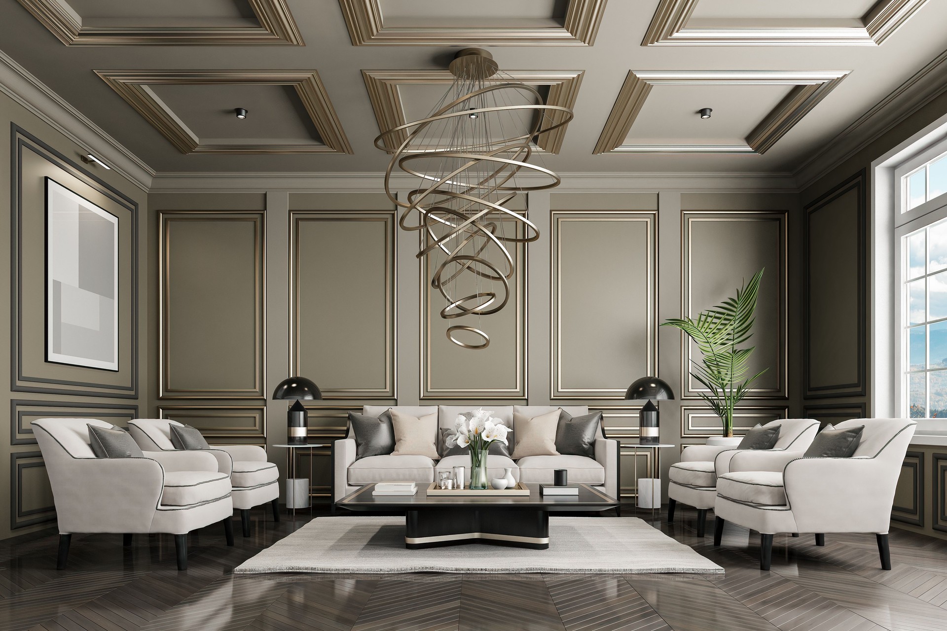 Elegant Neo-Classical Parisian Luxury Living Room with Modern Touches